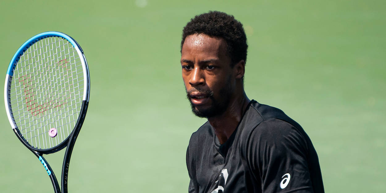 Gael Monfils On Green Tennis Court Wallpaper