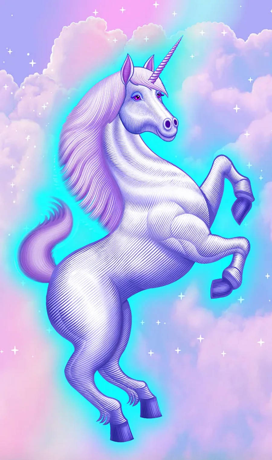 Galaxy Unicorn Neon Blue Drawing Wallpaper