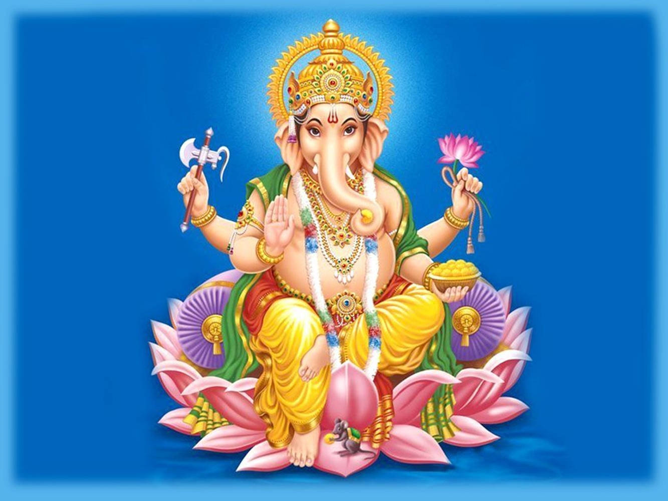 Ganesh Desktop Pink Lotus Throne Graphic Artwork Wallpaper