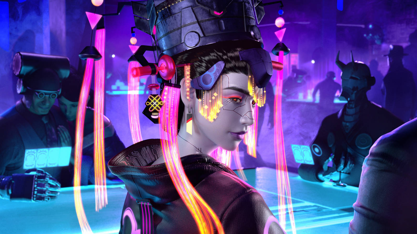 Geisha Futuristic Vaporwave Style Wallpaper