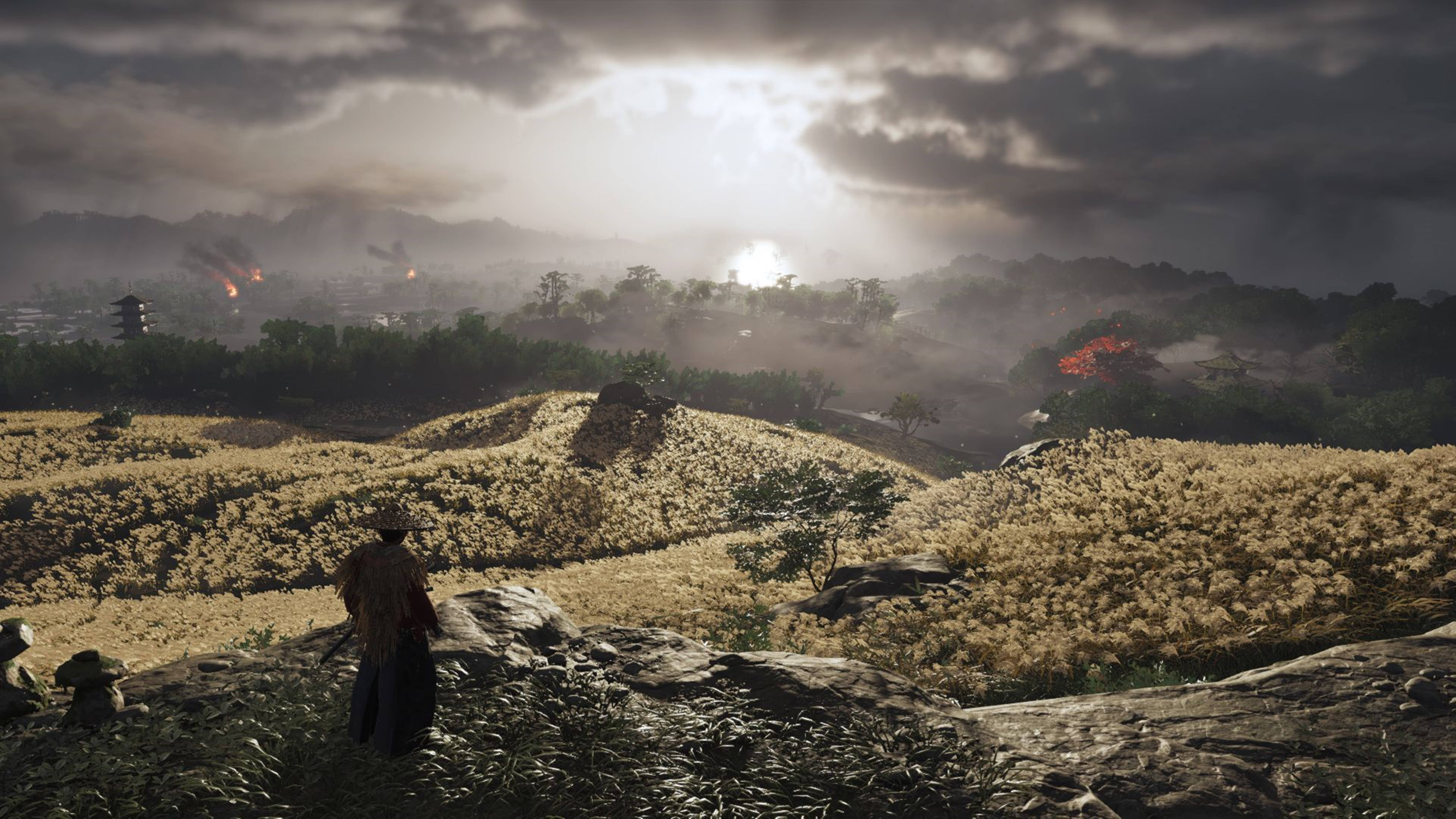 Ghost Of Tsushima Ryuzo Overlooking The Hills 4k Wallpaper