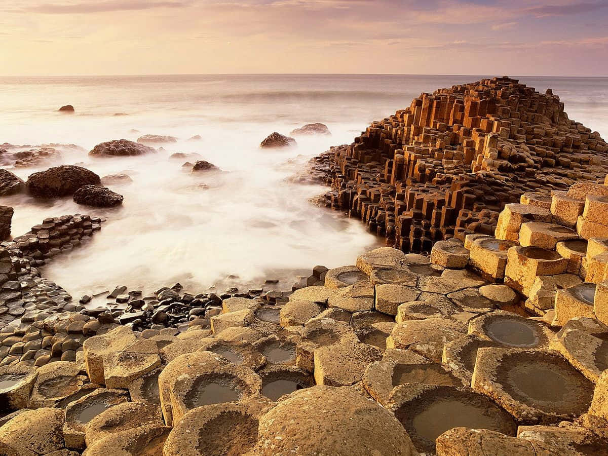 Giant's Causeway Seafoam In Northern Ireland Wallpaper