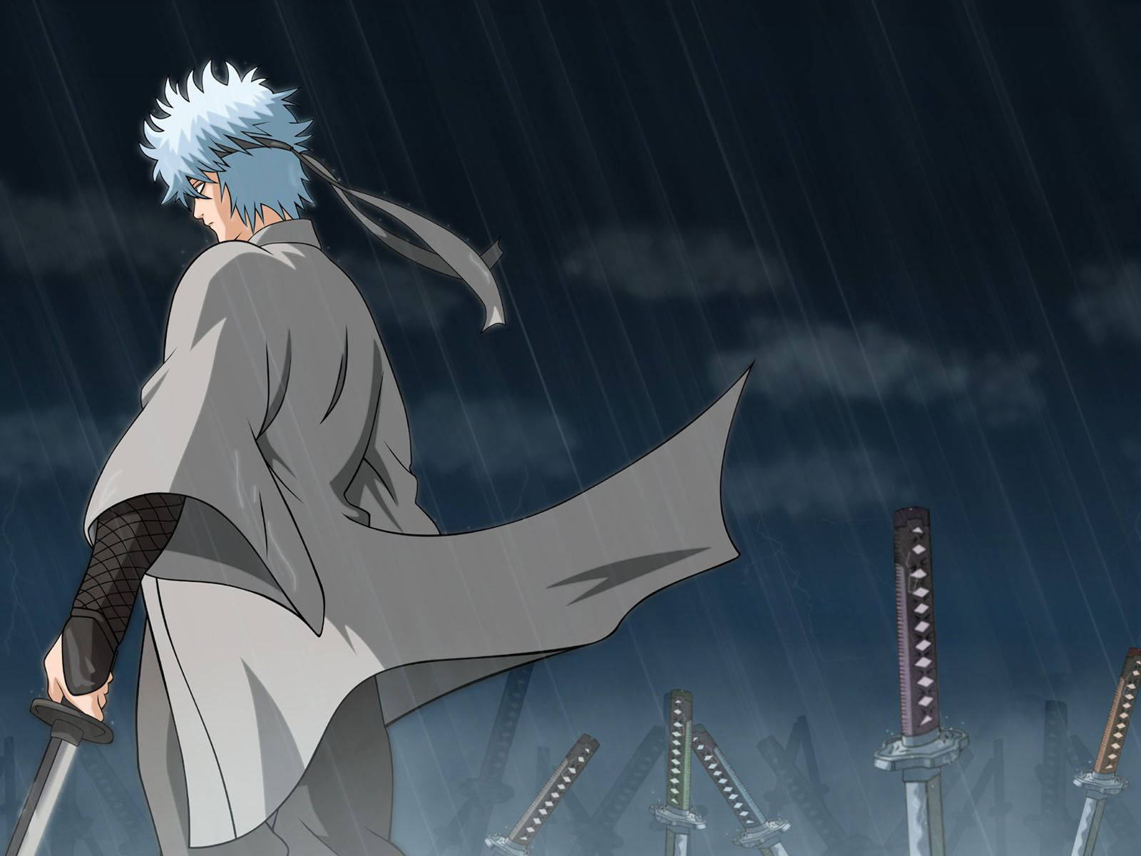 Gintama Gintoki At Rainy Battlefield Wallpaper