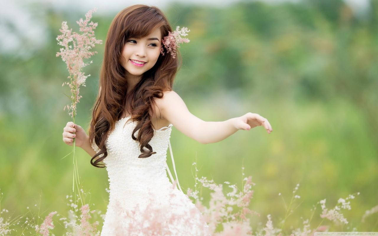 Girl Alone Flower Field Wallpaper