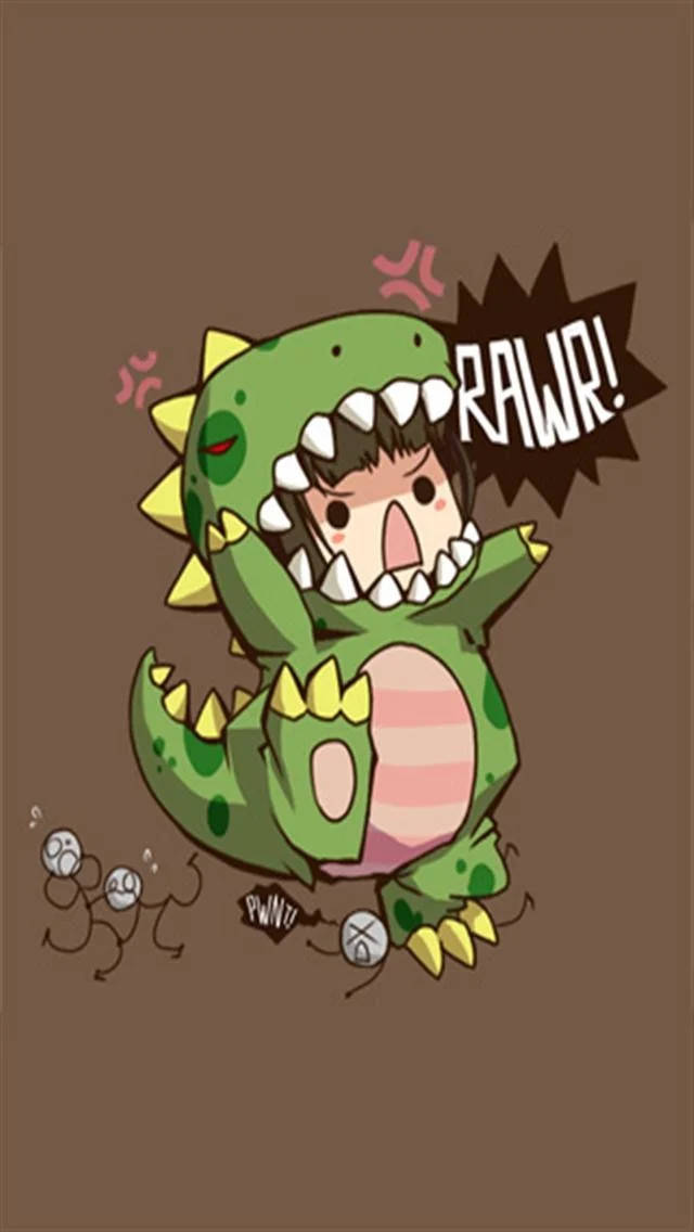 Girl Mascot Dino Kawaii Iphone Wallpaper