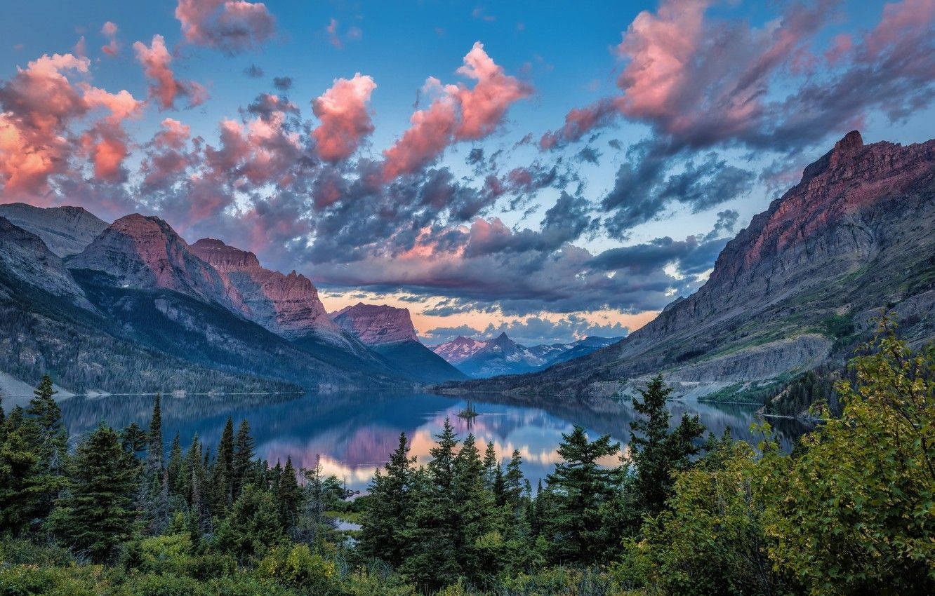 Glacier National Park Sunset Sky Wallpaper