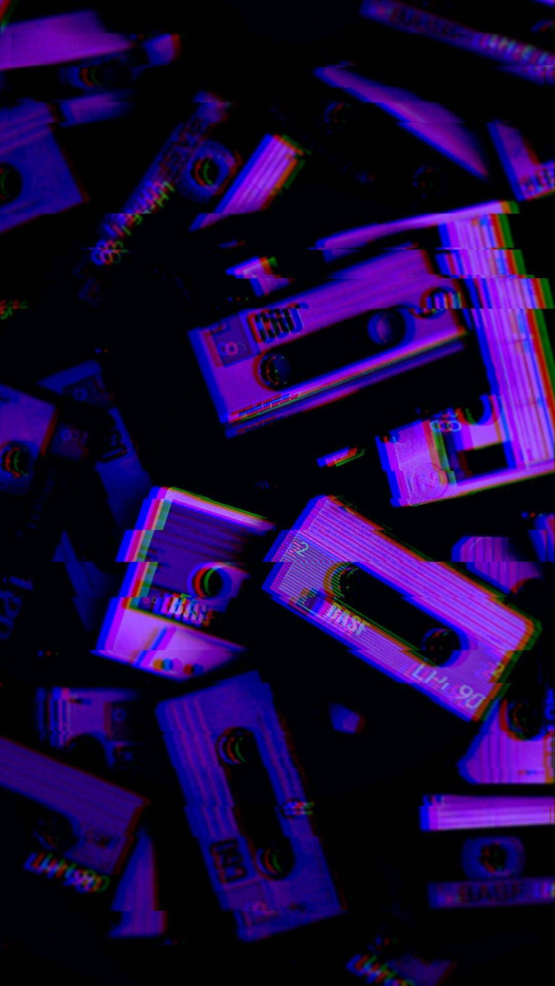 Glitchy Cassettes Dark Grunge Aesthetic Wallpaper