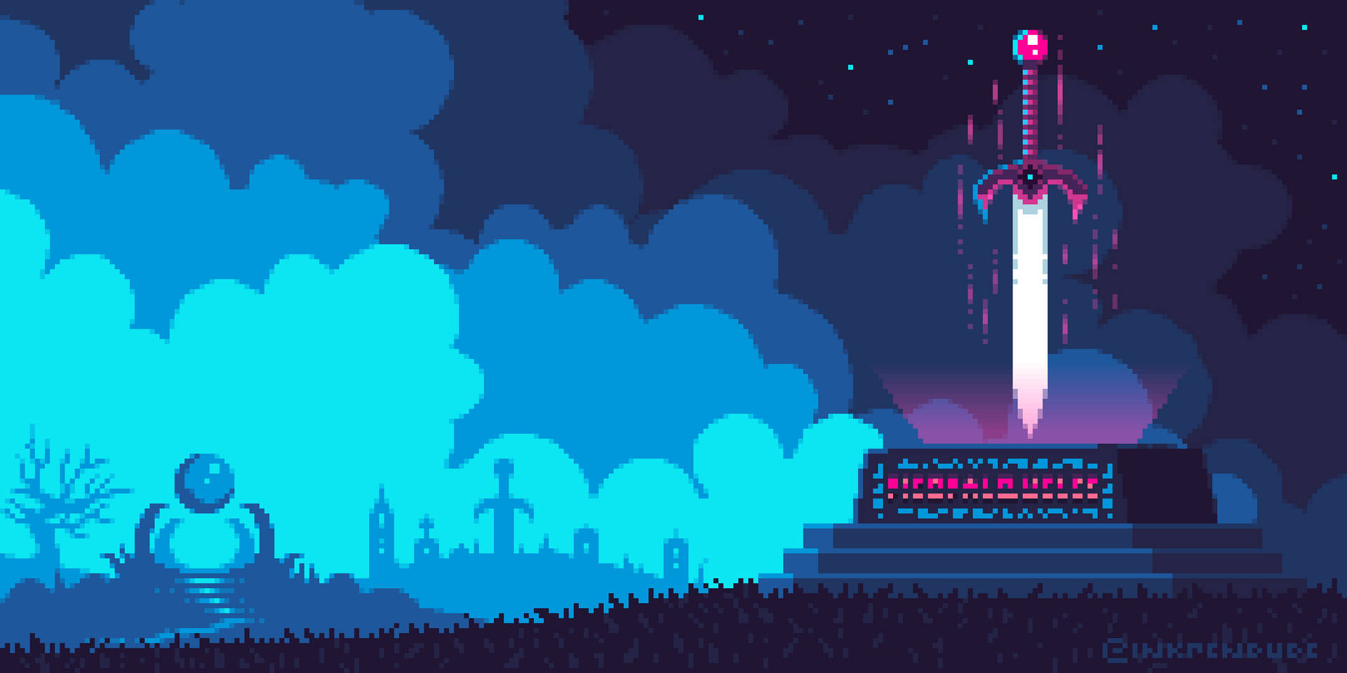 Glowing Sword In Aesthetic Pixel Art Wallpaper