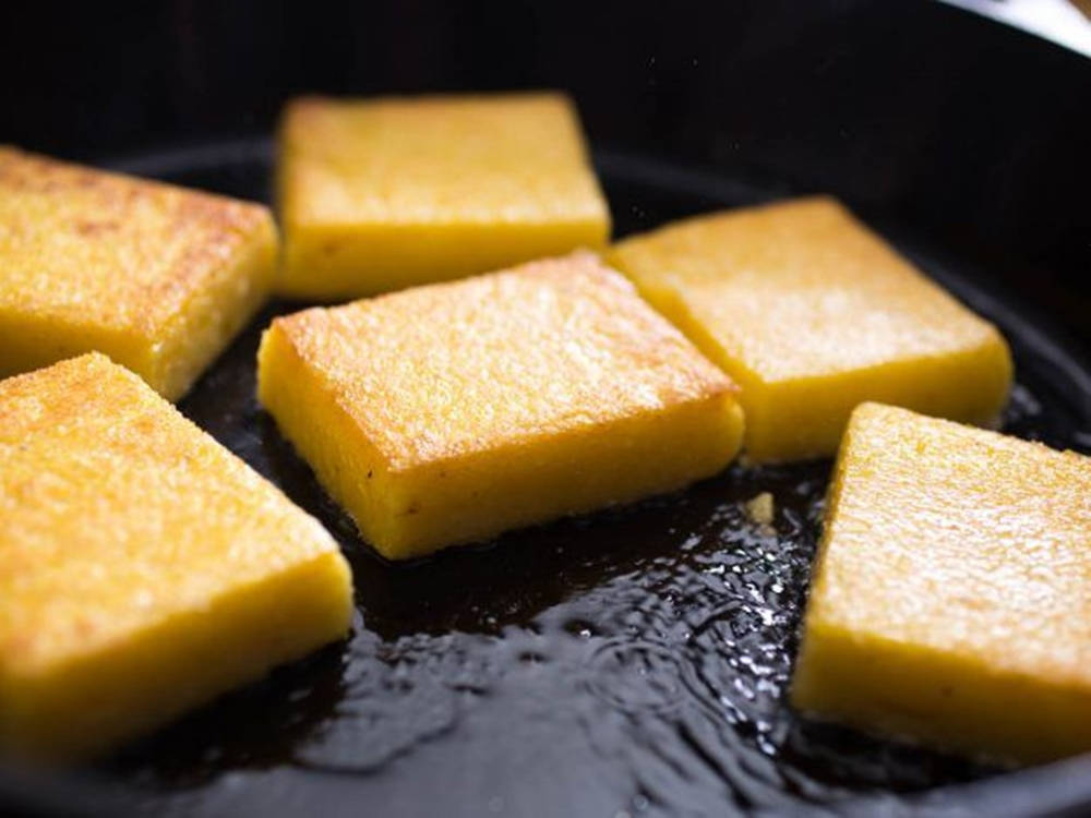 Golden Frying Polenta Cakes Wallpaper