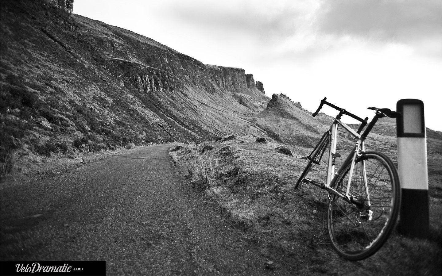 Grayscale Road Bike In Post Wallpaper