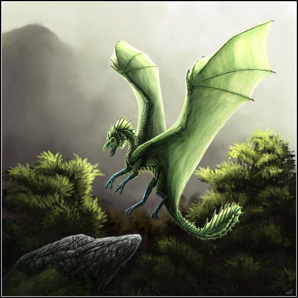 Green Flying Earth Dragon Wallpaper