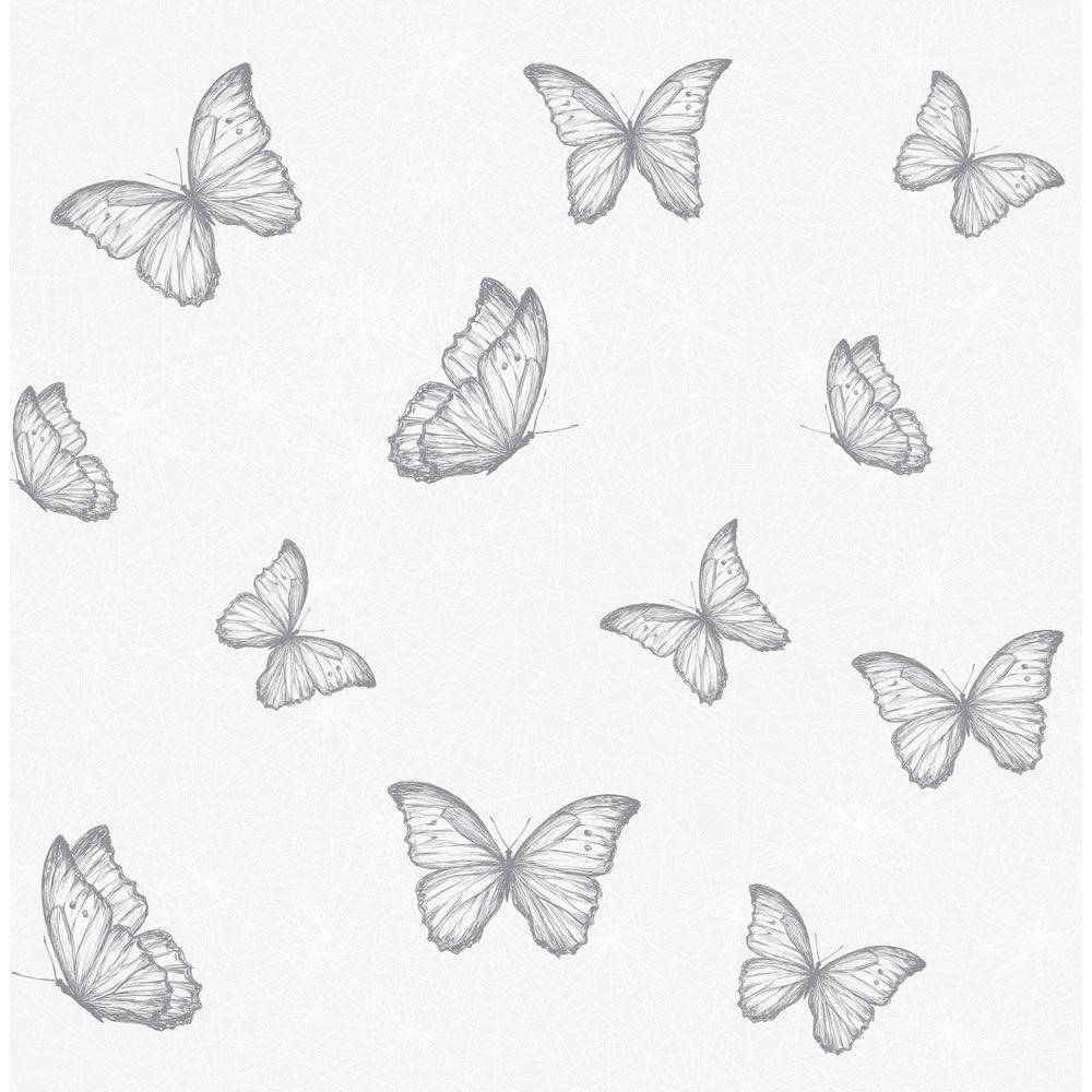 Grey Butterfly Art Against A Backdrop Of Vibrant Blooms Wallpaper