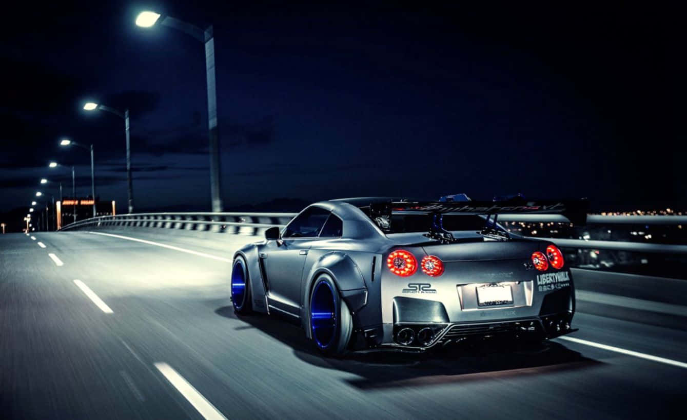 Gtr R35 Night Road Wallpaper