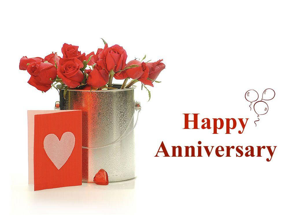 Happy Anniversary Bucket Of Red Roses Wallpaper
