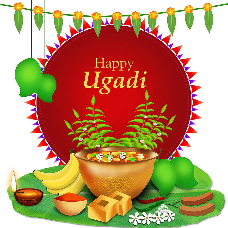 Happy Ugadi Gudi Padwa Red Banner Wallpaper