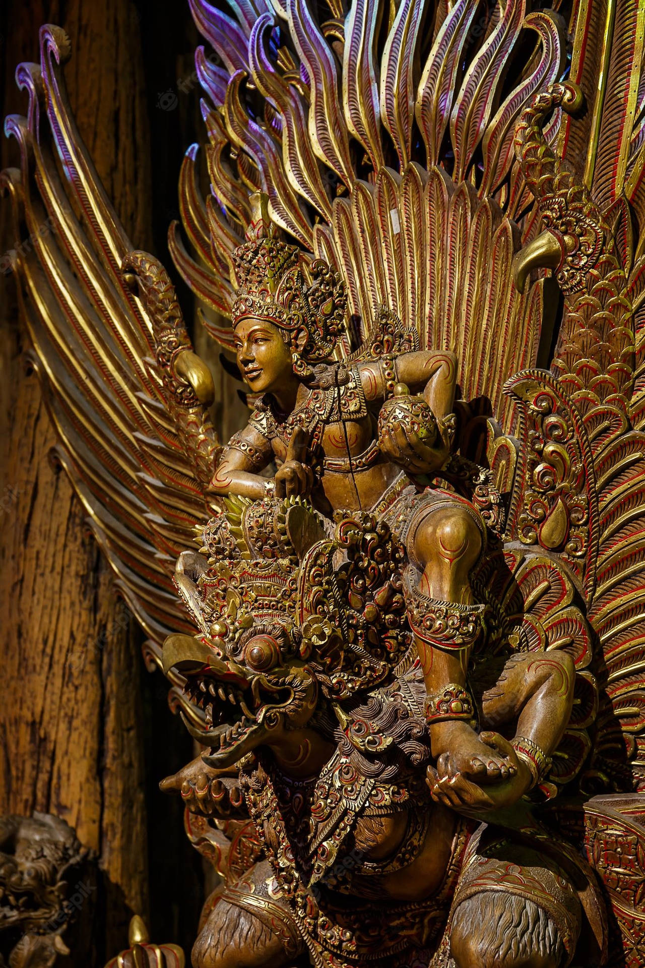 Hardcarved Wooden Garuda Statue Wallpaper