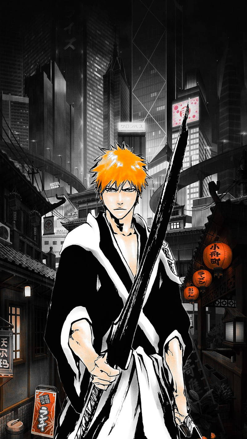 Ichigo In A Street Bleach Iphone Wallpaper