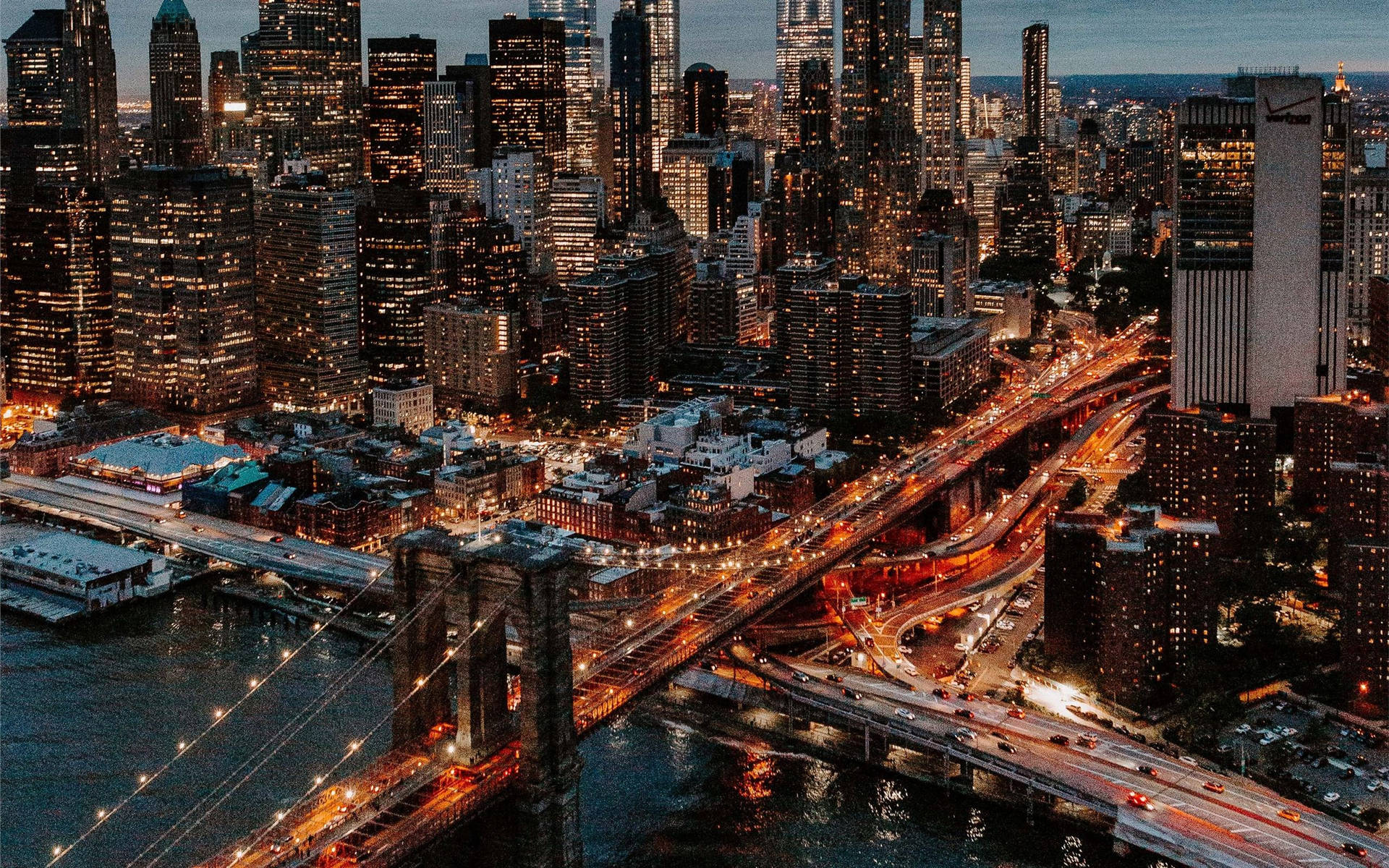 Illuminated Brooklyn Bridge New York Computer Wallpaper