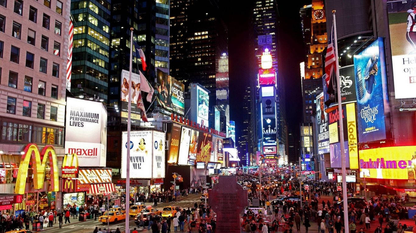 Illuminated Nightlife In Time Square, New York On Iphone Wallpaper