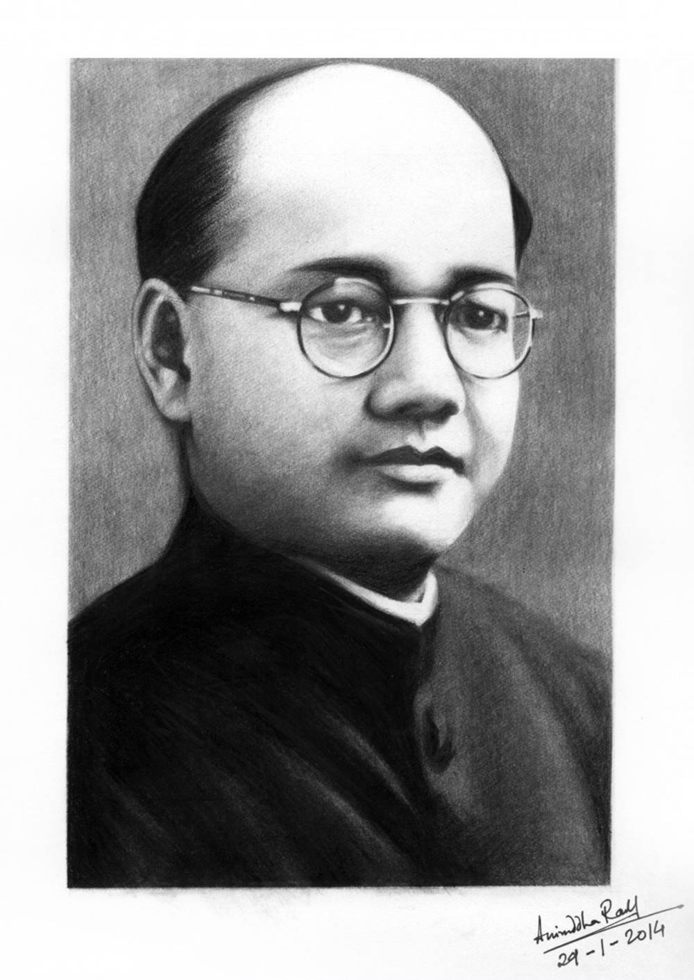 Intricate Charcoal Sketch Of Freedom Fighter Netaji Subhash Chandra Bose Wallpaper