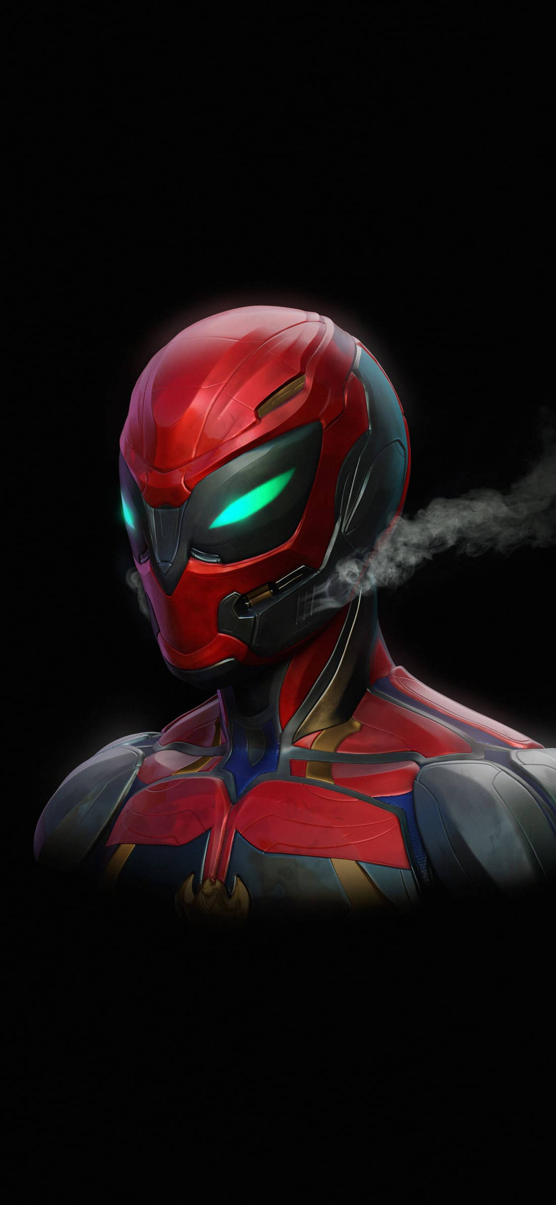 Iron Spider Armor Smoke In Black Wallpaper