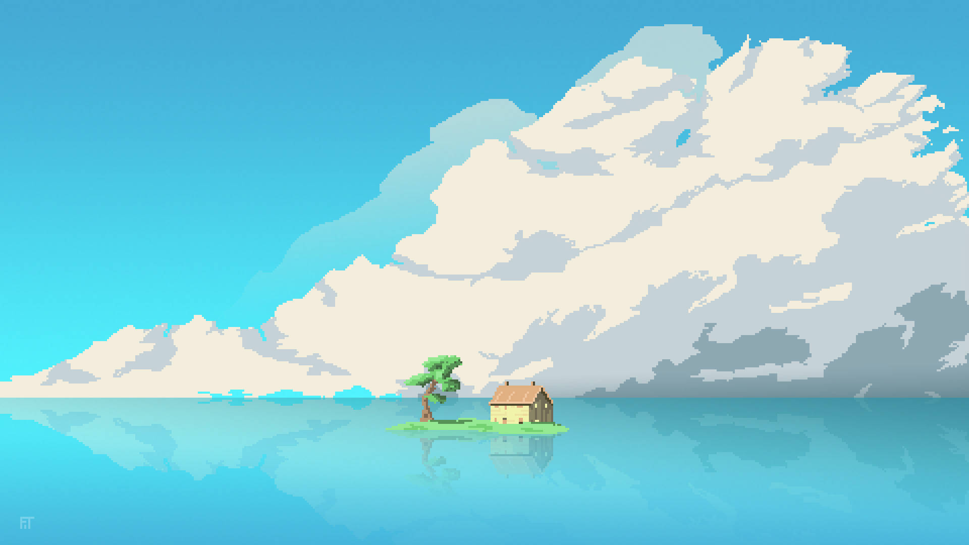 Island Home Aesthetic Pixel Art Wallpaper