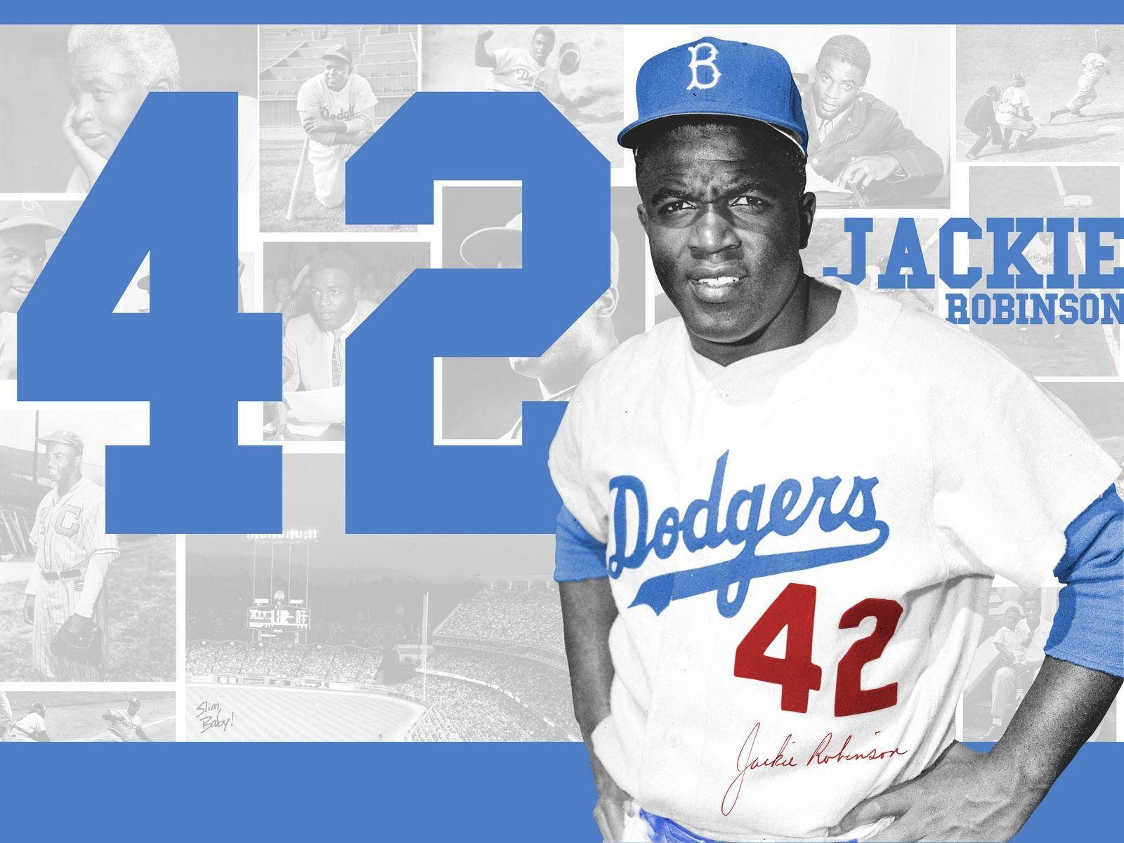 Jackie Robinson Light Blue Collage Wallpaper