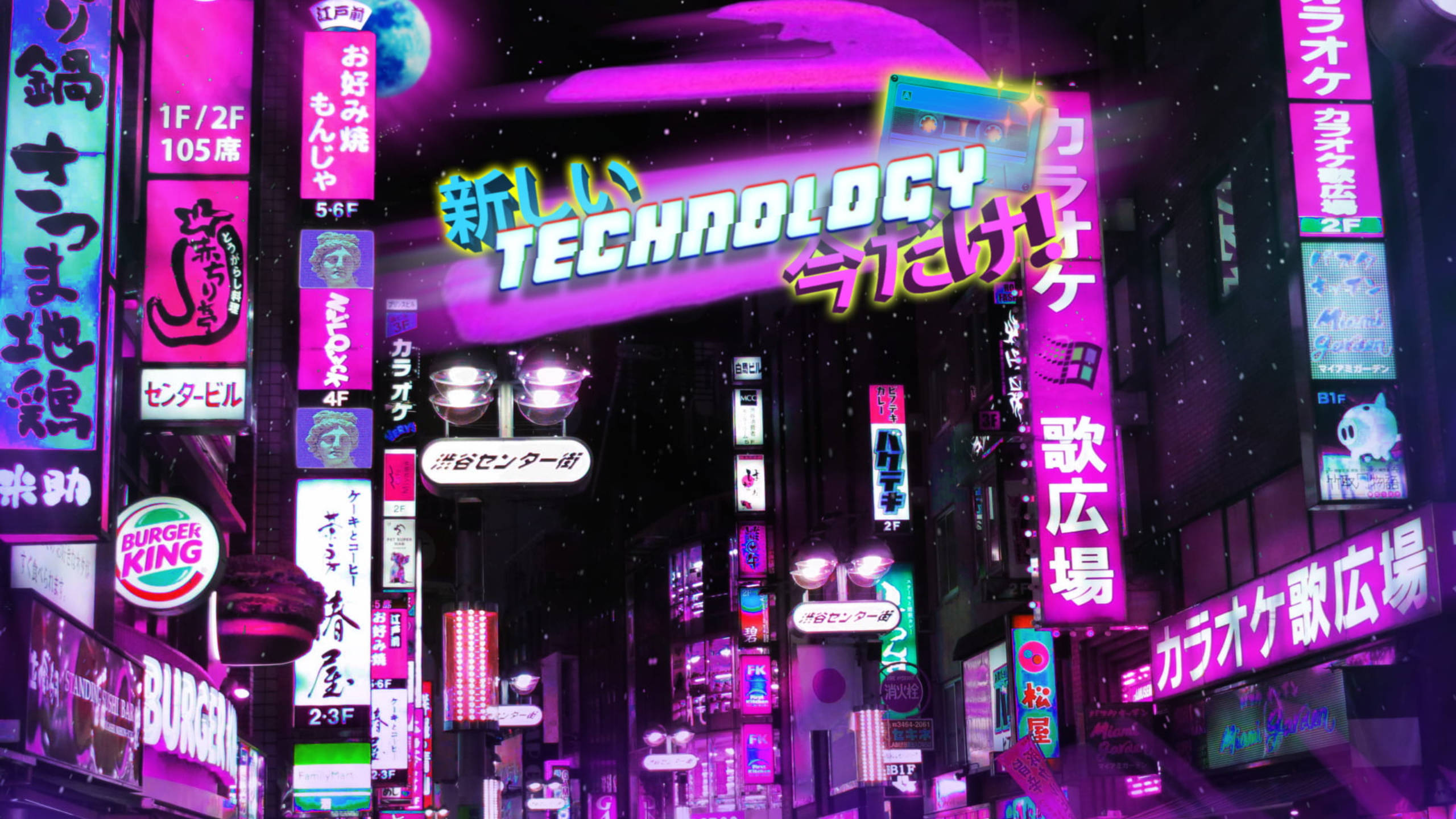 Japan Night Life Purple Aesthetic Tumblr Laptop Wallpaper