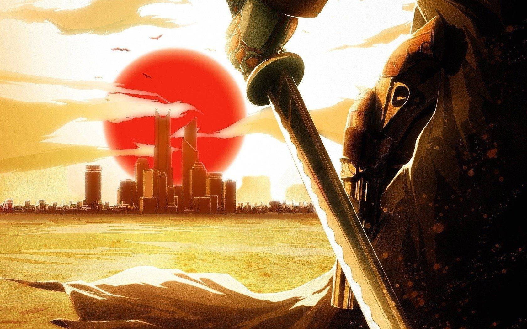 Japanese Samurai Facing The City Wallpaper