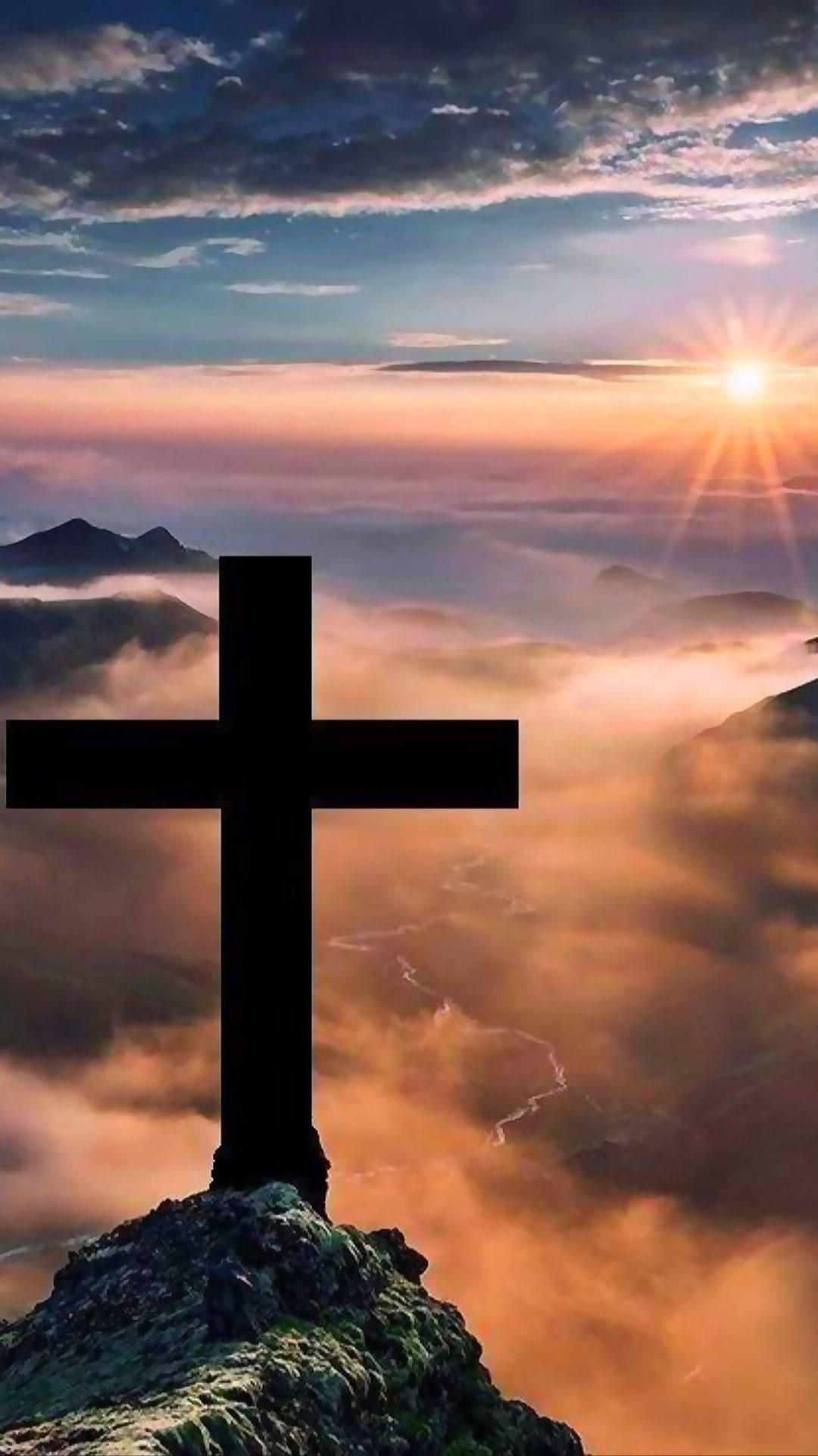 Jesus Cross On Mountaintop Wallpaper