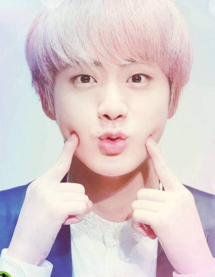 Jin Bts Cute Pink Hair Kissy Face Wallpaper