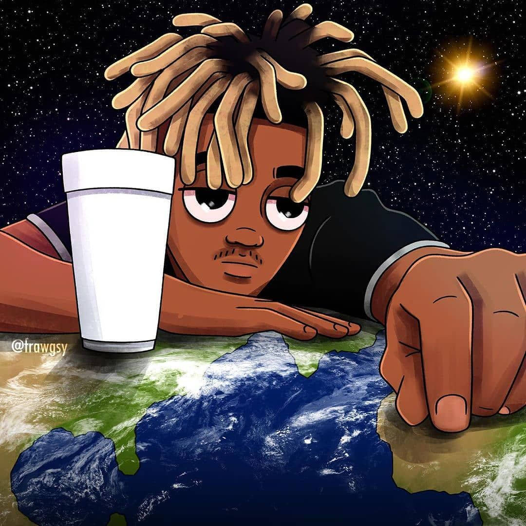 Juice Wrld Anime Lying On Earth Wallpaper