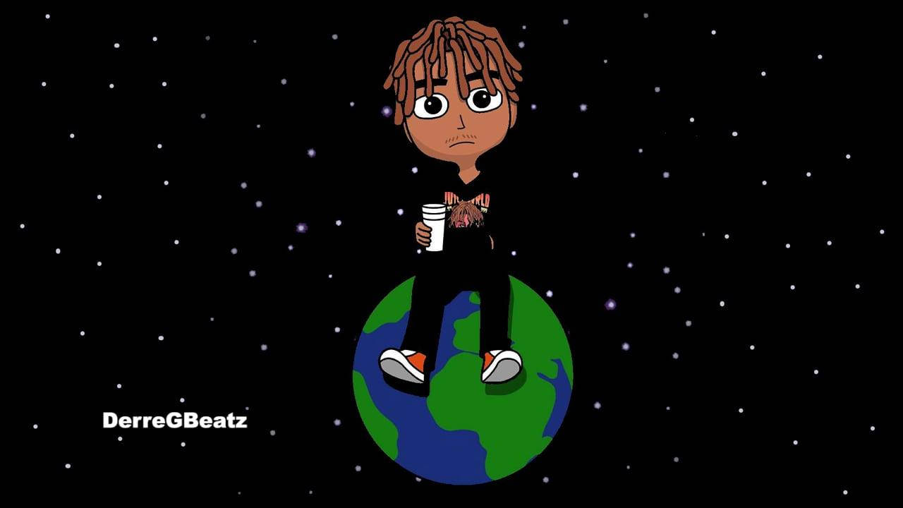 Juice Wrld Cartoon Sitting On Globe Wallpaper