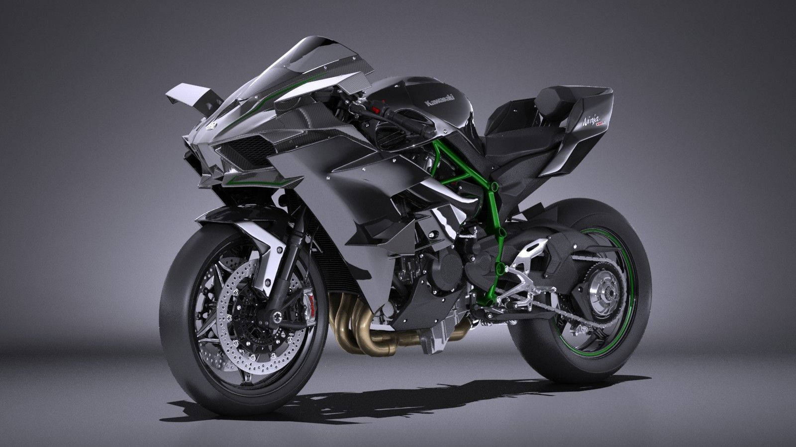 Kawasaki H2r Modeled On Grey Wallpaper