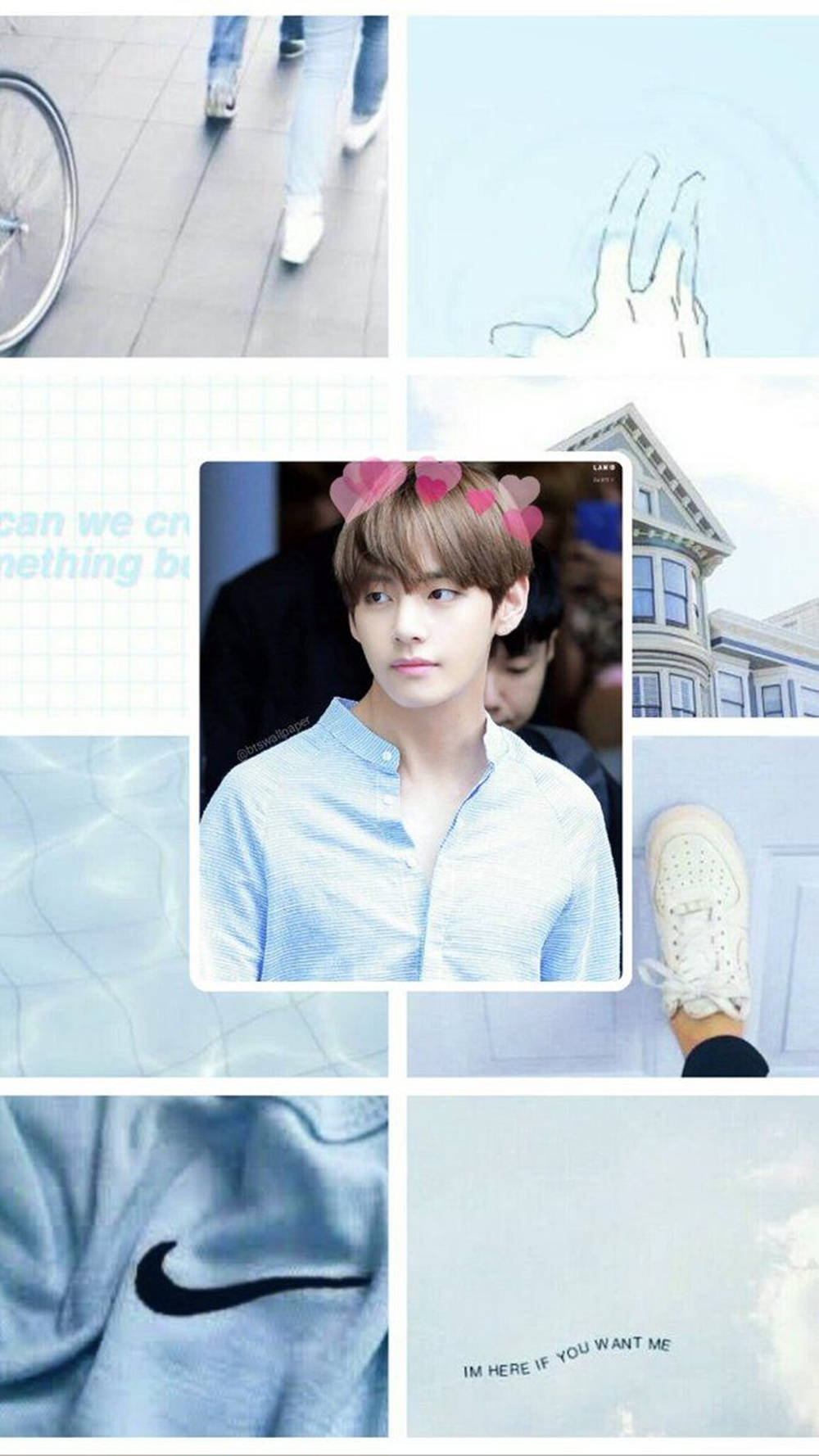 Kim Tae-hyung Aesthetic Blue Pink Hearts Wallpaper