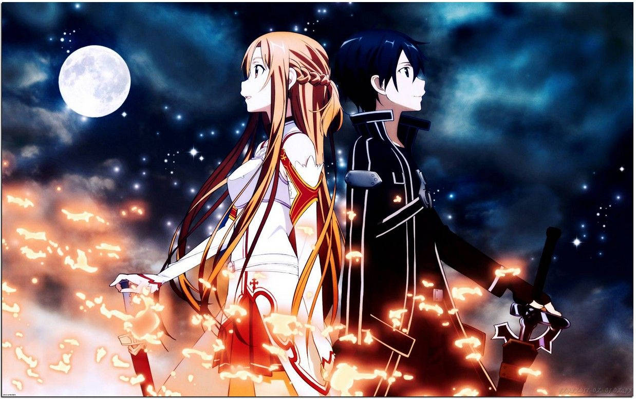 Kirito & Asuna Under The Starry Night Wallpaper