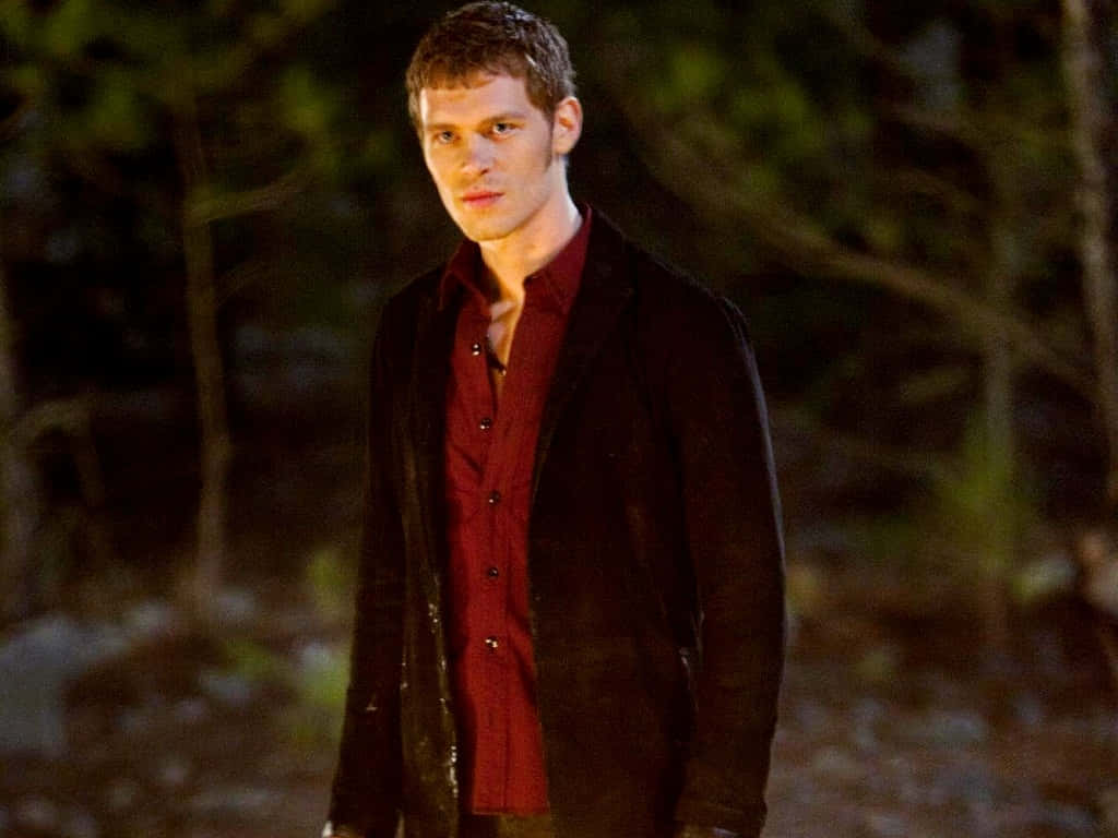 Klaus Mikaelson In Red Collared Shirt Wallpaper