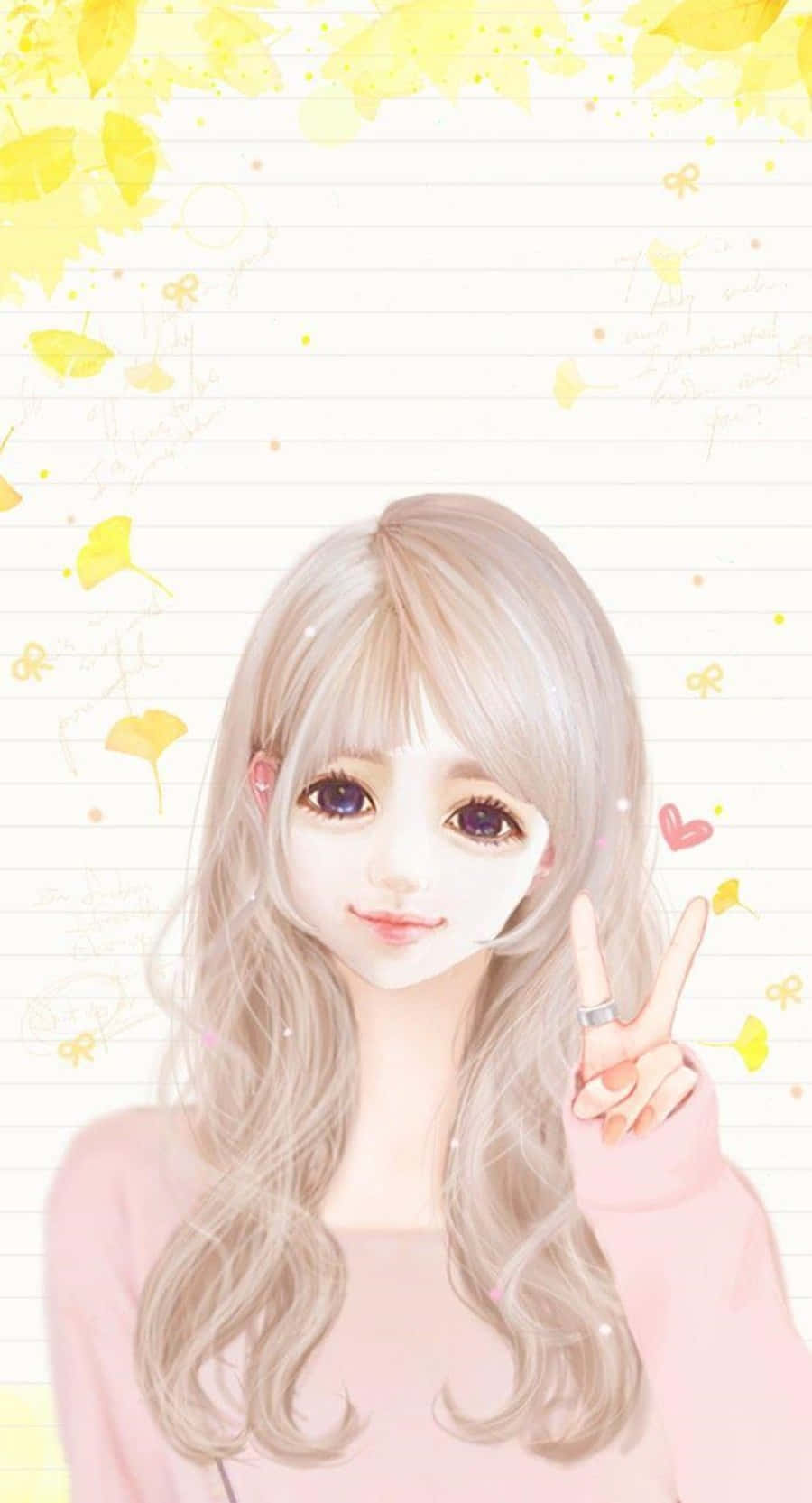 Korean Anime Girl Doing Peace Sign Wallpaper