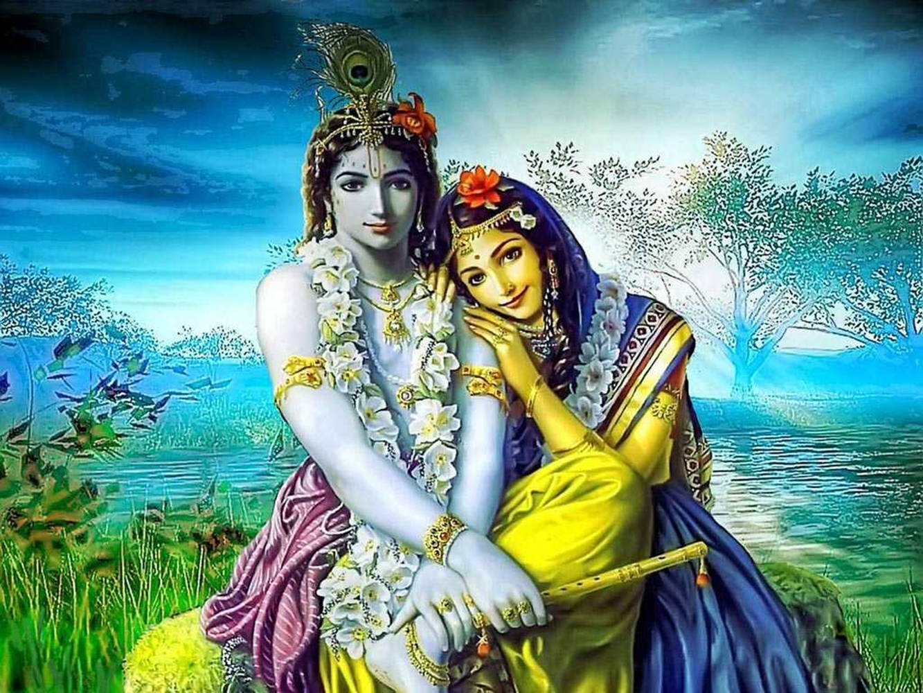 Krishna Arjun And Lord Shri Radhe Wallpaper