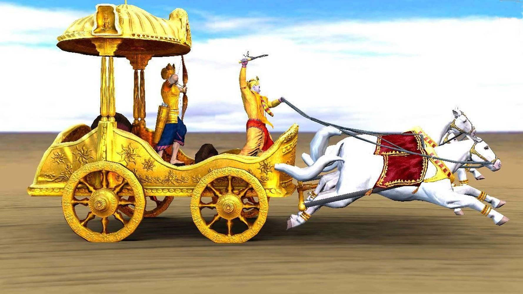 Krishna Arjun Gold Chariot Of War Wallpaper