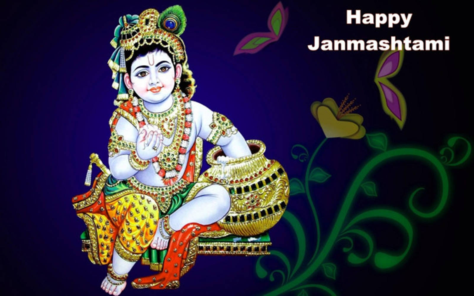 Krishna Janmashtami Floral Theme Wallpaper