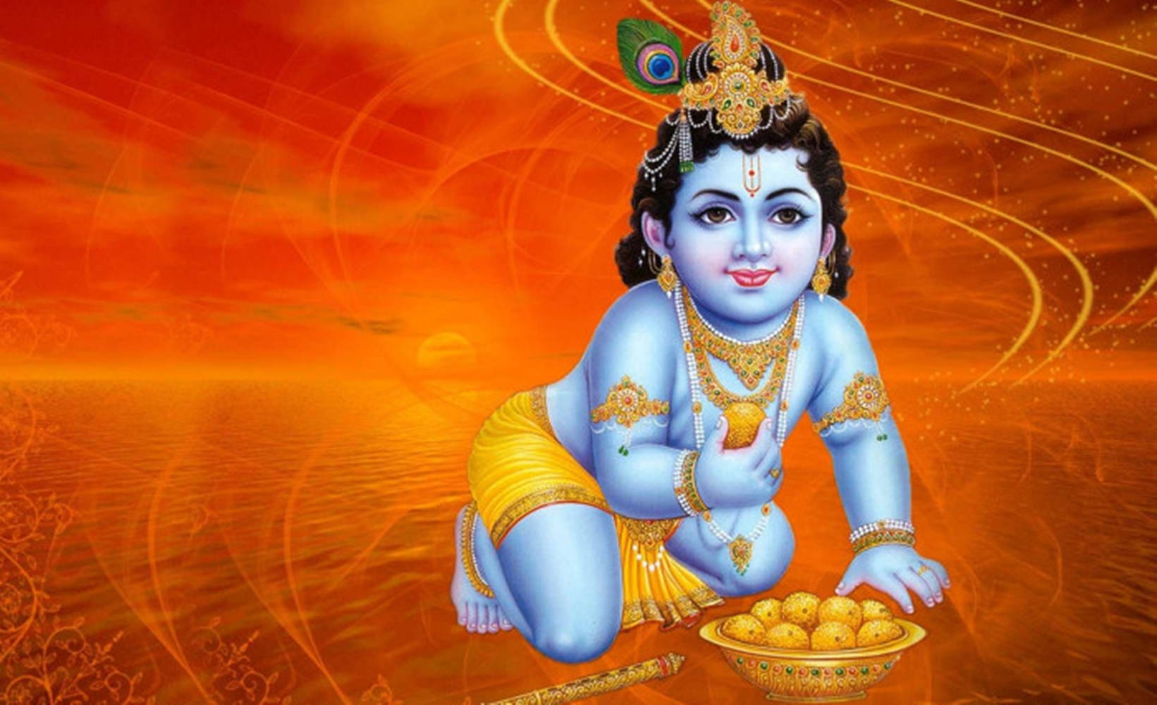 Krishna Janmashtami Orange Sunset Wallpaper