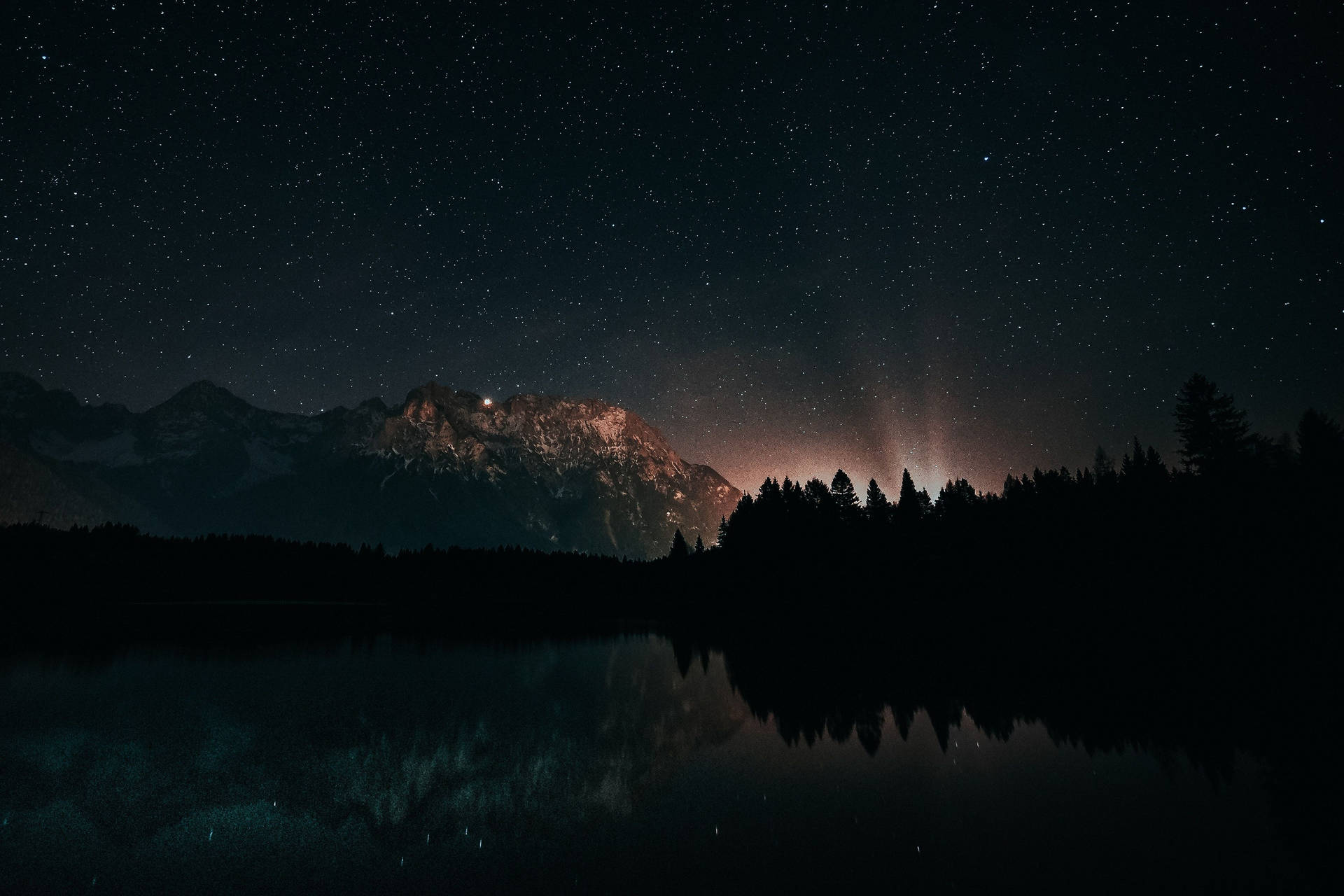 Lake With Pine Trees Beautiful Dark Background Wallpaper