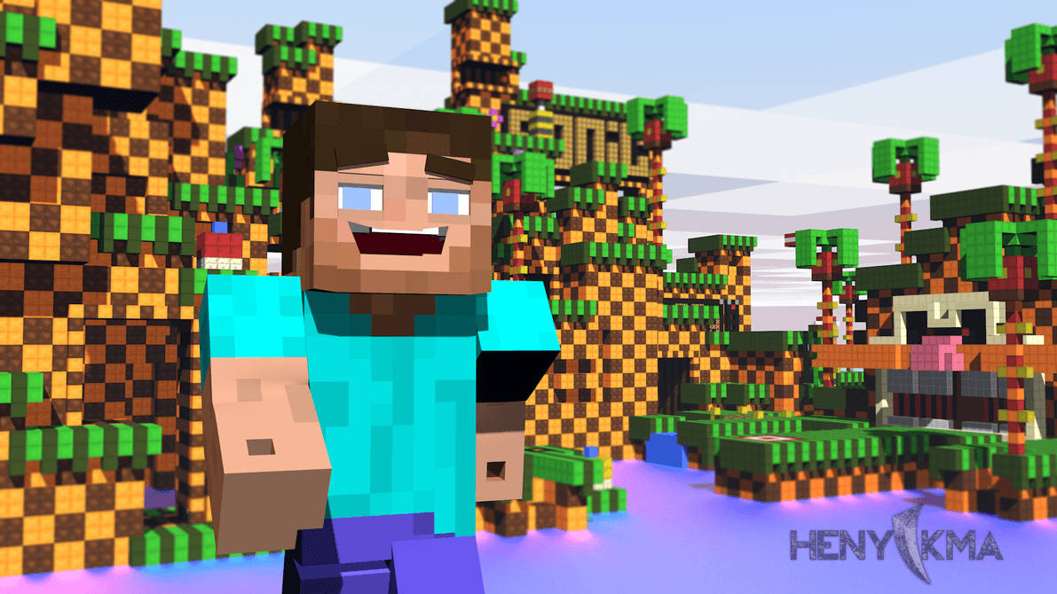 “laughing Steve Enjoys The Sunshine In A World Of Minecraft Blocks” Wallpaper