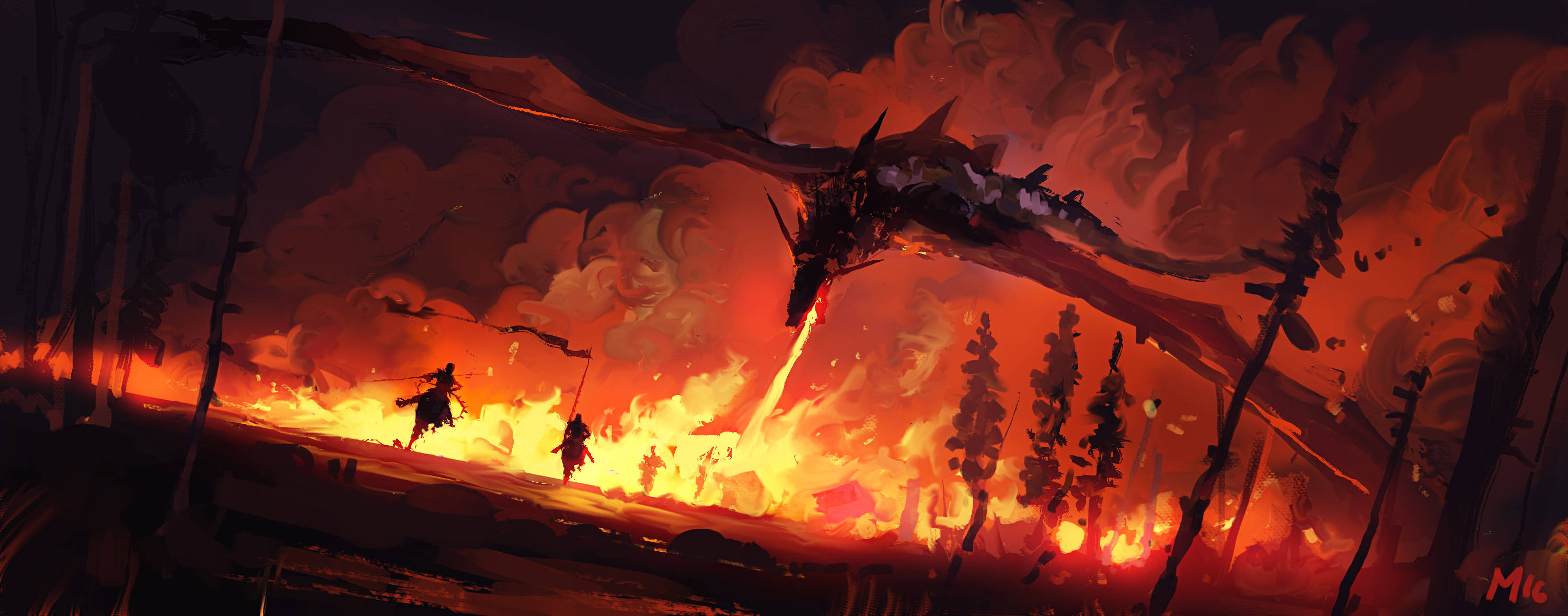 Lava Dragon Forest Fire Wallpaper