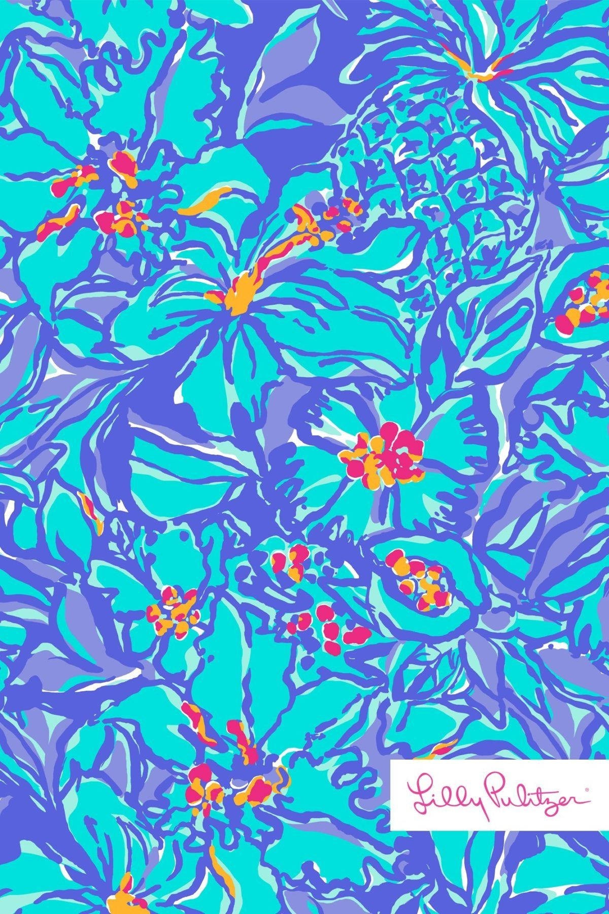 Lilly Pulitzer Blue Flowers Wallpaper