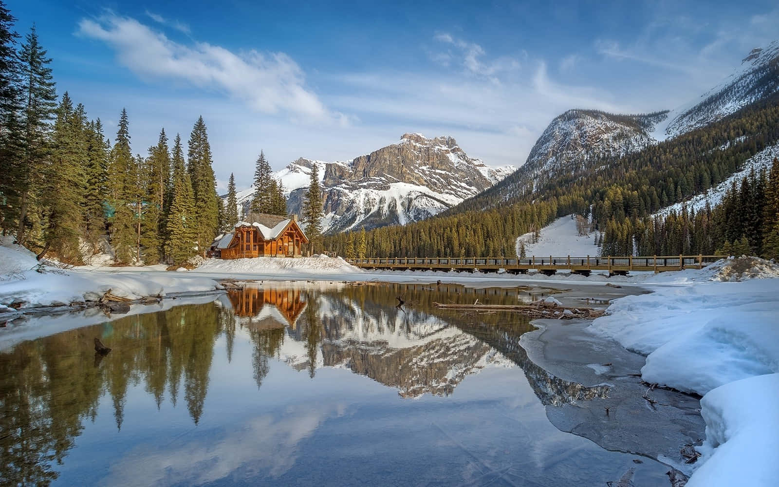 Log Cabin Snowy Surrounded By Nature Wallpaper