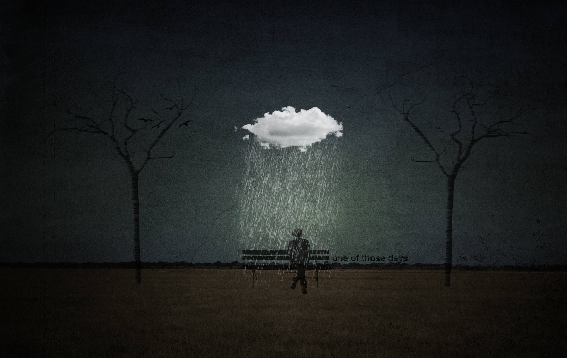 Lone Man Under A Rain Cloud Using His Phone Wallpaper