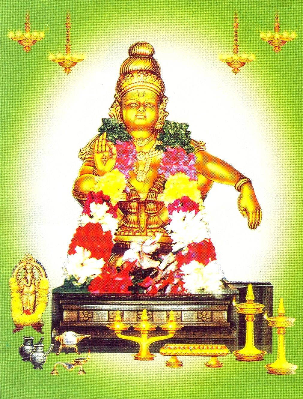 Lord Ayyappa On Green Background With Circle Wallpaper