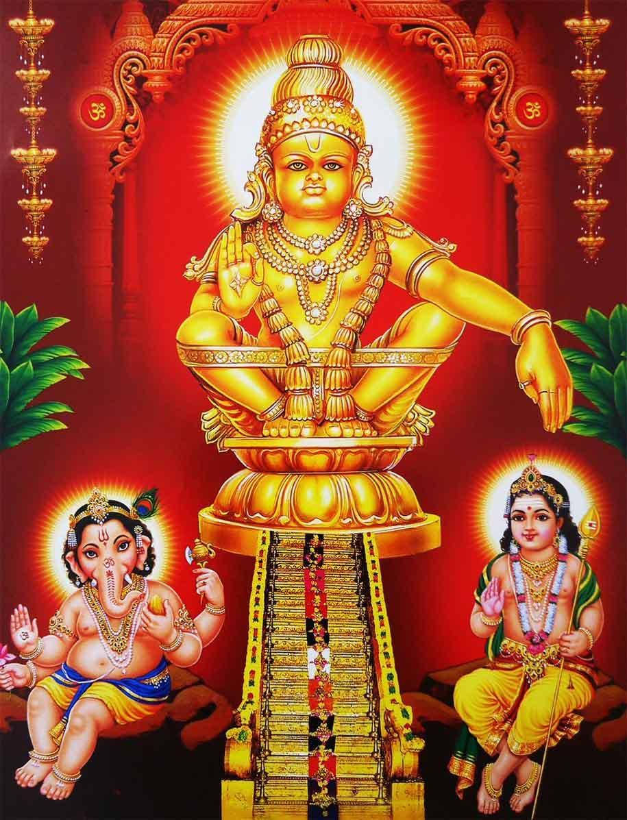 Lord Ayyappa With Ganesha And Murugan Wallpaper